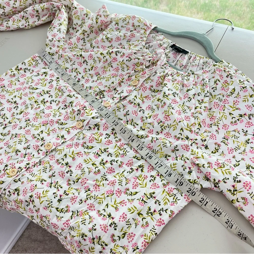 J.Crew NWOT Tie-sleeve button-front cotton poplin top meadow floral‎ size Medium